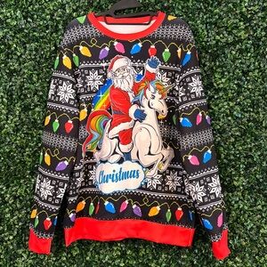 UGLY CHRISTMAS SWEATER 🎄😂 SANTA UNICORN LIGHTS HOLIDAY PARTY FUN L/XL UNISEX